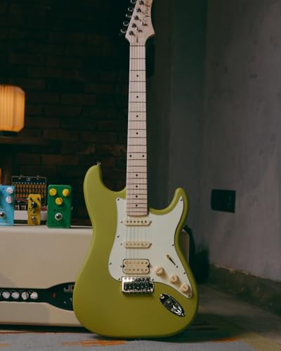 Image of Magna ST20M Beginner Electric Guitar | Maple Neck & Fretboard | HSS Pickup Setup | 22 Frets | Chrome Hardware | Gig Bag Included (LASER LIME)