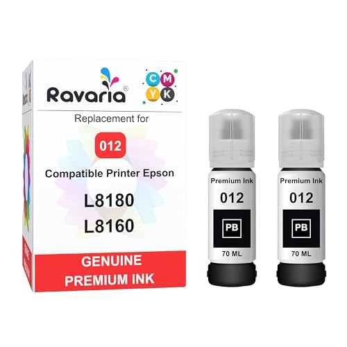 Image of 012 Compatible Refill Ink for Epson L8180 / L8160 Printer Compatible Ink Bottle for Epson 012 Ink 70ml Photoblack Ink Bottle (012 Ink PhotoBlack 2 Pcs)