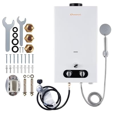 SANAUGAS Tankless Water Heater Propane, 3.18GPM 12L Portable Instant Hot Water Heater, Outdoor Use for RV camping, Camper Van, Camping Trailer, Cabin, Barn, Pool, White