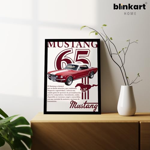 Image of BLINKART Ford Mustang (1965) CarFramed Posters Gift Items Boys Room Wall Decoration Bedroom Office Studio Synthetic Wood Frame & Acrylic Glass Ready to Hang - 12x8 Inch, (A4 Size) - CAR-033