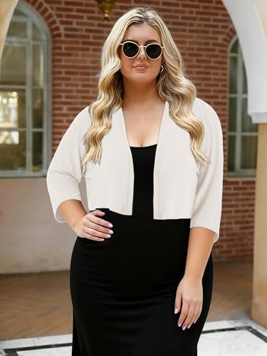 Image of Plus Size Shrugs for Women 3 /4 Sleeve Cropped Cardigan Knit Sweaters Open Front Bolero 2026