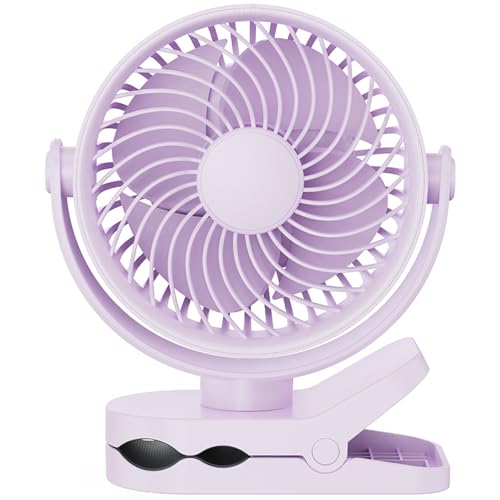 NVOQILIN Ventilador portátil con clip que funciona con pilas, pequeño y potente, ventilador de escritorio USB, 4 velocidades, silencioso, recargable, ventilador de mesa en miniatura