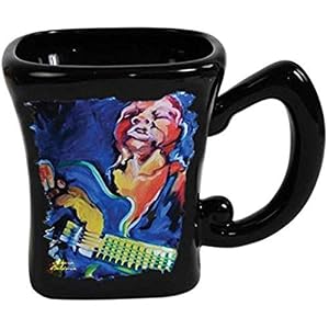Image of WL Black Ceramic Coffee Mug with Jazz Blues Guitar Musician Mugs Cup Kitchen Tea Hot Chocolate Soup Cups 14 Ounce