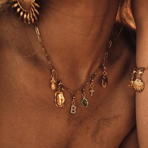 MignonandMignon Custom Gold Charm Necklace Personalized Gifts for Mom from Daughter, Grandma Necklace Engravable Charms, Unique Jewelry Gift for Her -P-CHARM-MIX-N2