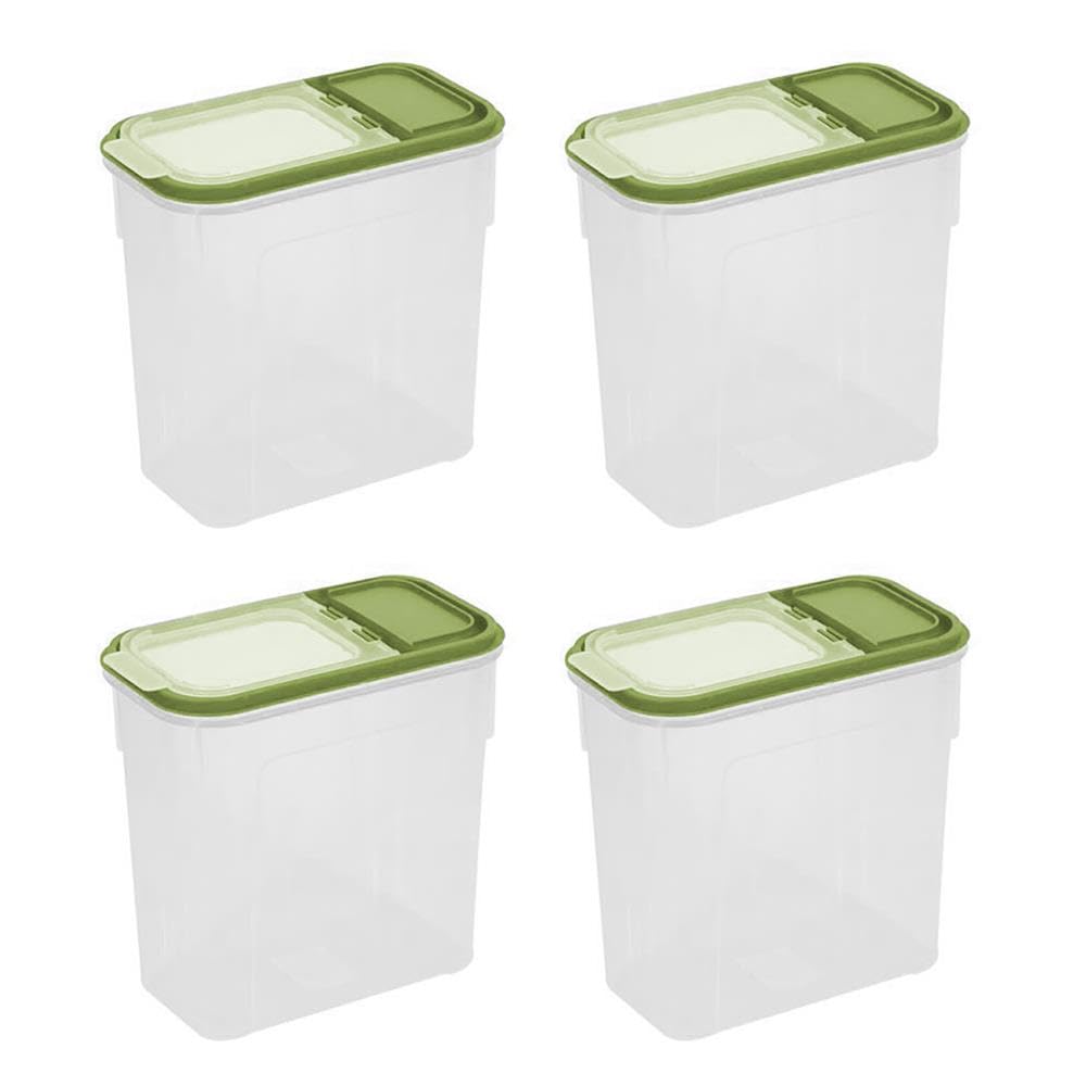 Yöl Green Pack Of 4 Pack Of 4 Green Dry Food Storage - 2 Litre Clear Plastic Containers - Kitchenware Pasta Cereal Rice Flour Sugar - Flip Top Secure Clip Lid Pouring Spout