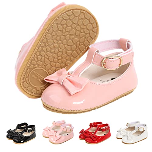 Baby Girls First Walking Shoes Mary Jane PU Leather Anti-Slip Princess Shoes Infant Baby Shoes 12-18 Months,G Pink