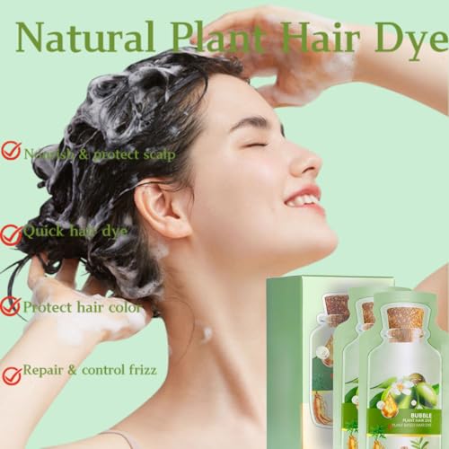 Bubble Plant Hair Dye,New Botanical Bubble Hair Dye Hair Dye Shampoo for Women Men 30ml 10Packs/Box(Natural Black)