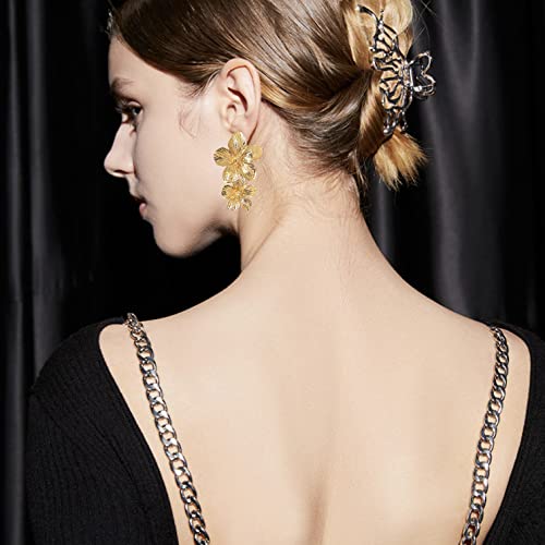 Gpastg Elegant Bohemian Large Metal Double Flower Matt Earring Chic Statement Dangle Drop Wedding Earrings For Women Girls Cute Statement Jewelry Gifts (Gold) #TOP3