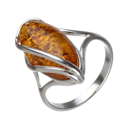 Bague ambre et argent Micaela taille 6 : le bijou idéal pour illuminer vos tenues du quotidien