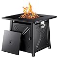 Ciays 32 Inch Gas Fire Pit Table, 50,000 BTU Propane Fire Pits for Outsides with Steel Lid and Lava Rock, 2 in 1 Square Firepit Table for Gatherings Parties on Patio Deck Garden Backyard, Black