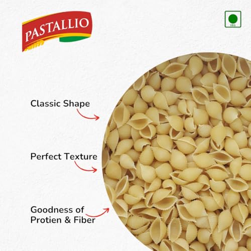 Image of Pastallio Shell & Long Macaroni Rigati Pasta | 500g x 2packs (1kg) | Made of 100% Durum Wheat Semolina (Suji)