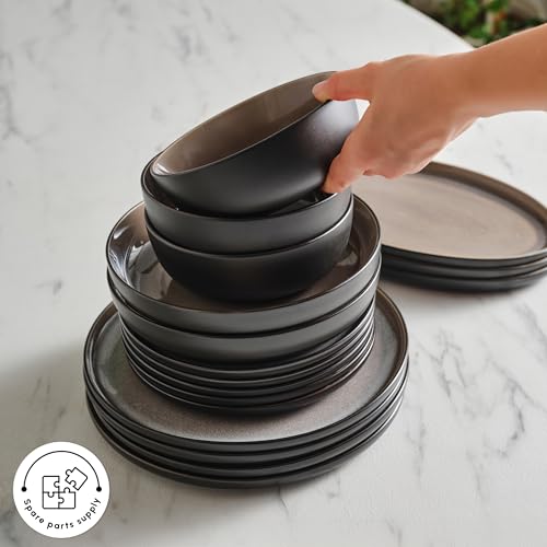Karaca Mercure 59-Piece Stoneware Dinner Set for 12 People, Reactive Glaze Finish Plates and Bowls Set, Microwave & Dishwasher Safe, Ideal Dinnerware for Everyday & Special Occasion