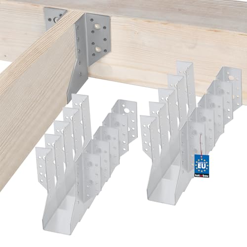 KOTARBAU® 10 x Soportes galvanizados para vigas 50 mm, Soporte para vigas tipo A, Conector de vigas resistente, Soportes de vigas de madera, Conectores de postes, Zapato de anclaje interior para vigas