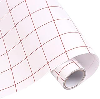 WOWOSS Clear Transfer Tape Vinyl Transfer Tape 12" x 15 Ft Self Adhesive Clear Sticky Book Cover Plastic Film Roll w/Red Alignment Grid Medium Tack Vinyl Transfer Tape for Cricut, Decals, Stickers
