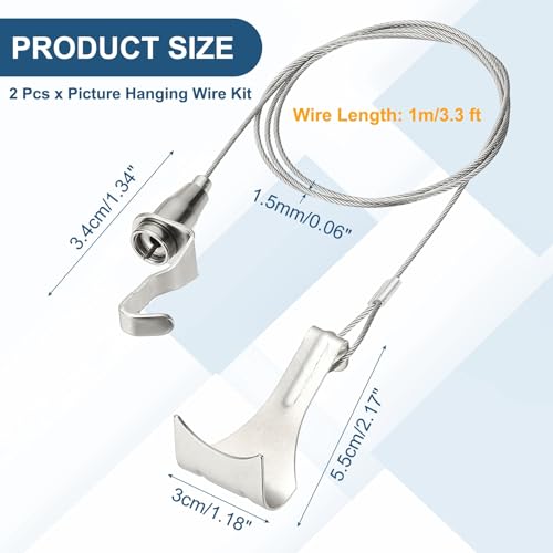 Image of uxcell 2Pcs Picture Hanging Wire Kit, 1 m x 1.5 mm Heavy Duty Picture Hangers Adjustable Wire Rope with S-Hooks and Loop, Load 35kg /77.1 lbs for Hanging Mirrors Light Lamp Artwork