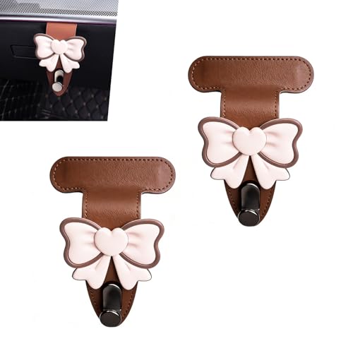 Hugwits 2 PCS Car Co-Pilot Glovebox Hooks, Cute Bowknot Front Passenger Seat Glove Box Storage Hangers, Anti-Scratch Leather Hangers for Purse, Umbrella, Universal for Most Vehicles (Orange)