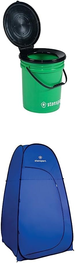 Stansport Bucket-Style Portable Toilet & Blue Pop Up Privacy Shelter Bundle