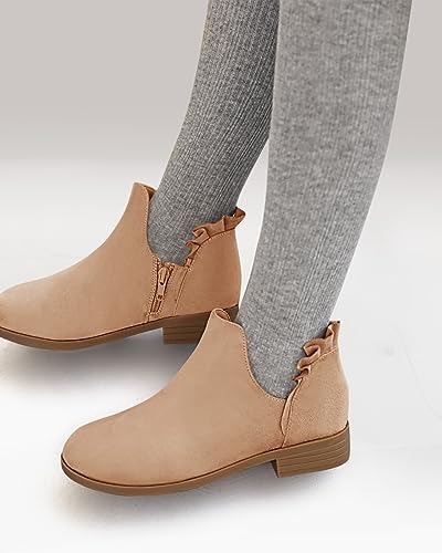 FISACE Girls Ruffled Ankle Boots V Cut Out Chunky Low Heel Dressy Western Booties2