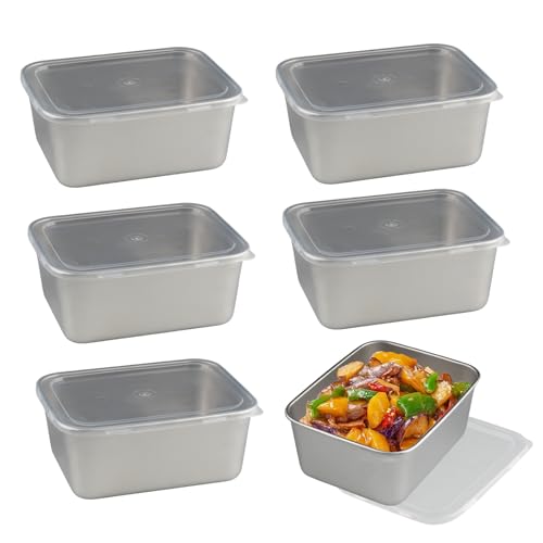 Doafoce 6 Pièces Boîtes de Conservation avec Couvercles Boite Inox Alimentaire 600 ml Boîtes Alimentaires Boite Congelation Alimentaire Réutilisables