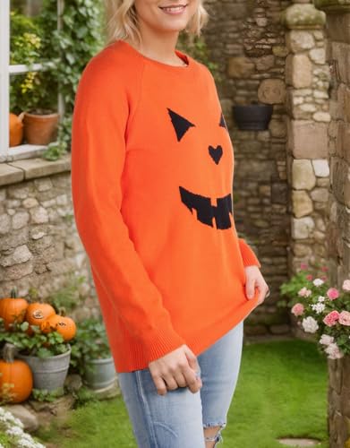 Women's Pullover Sweaters Long Sleeve Front Ribbed Knitted Cute Heart Sweater