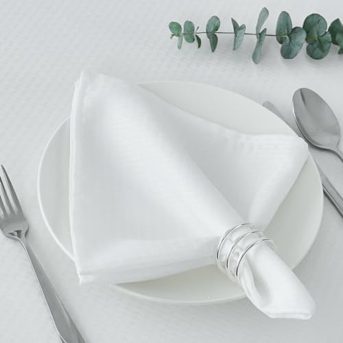 Image of maxmill Cloth Napkins 20 x 20 Inch Weaved Texture Pattern Soft Comfortable and Luxury Serviette for Restaurant Family Dinners Weddings Parties and Banquets Set of 4 Pieces, White