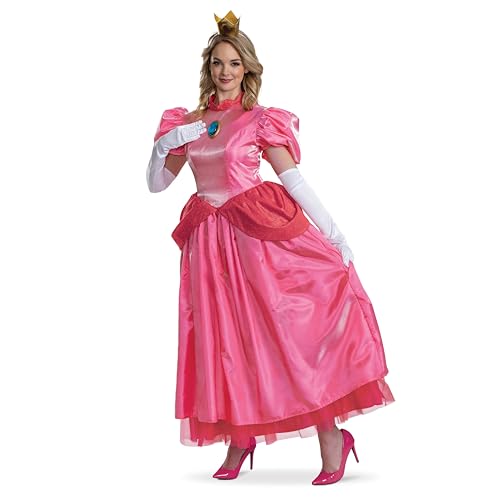 Disguise Princess Peach Adult Costume, Official Super Mario Elevated Adult Costume Dress and Crown, Size L (12-14)