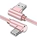 Right Angle USB C Cable, Type C 90 Degree Cable, Braided USB Type C Long Cord Fast Charging Sync Cable for Samsung Galaxy S23 S22 S21 S20 S10 Note 10 9 LG Google etc.(3Pack 3FT 6FT 10FT) (Rose Gold)