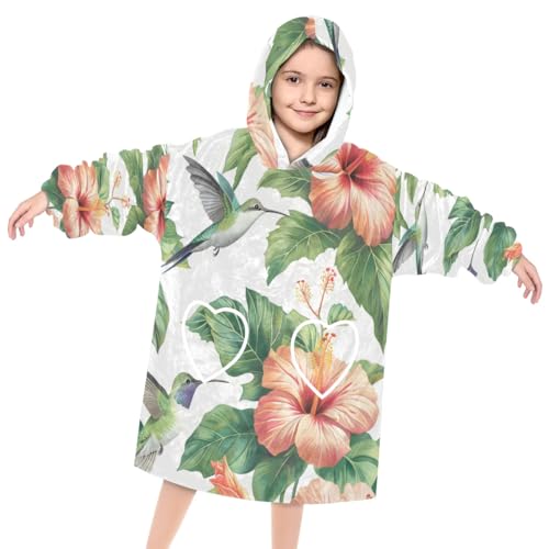 Pardick Wearable Blanket Hoodie for Kids, Cute Hummingbird Fleece Sweatshirt Blanket Oversized Blanket Sweatshirt with Pocket Flannel Warm Hooded Blanket 6-10 Year Old Girl Boy Gift, One Size