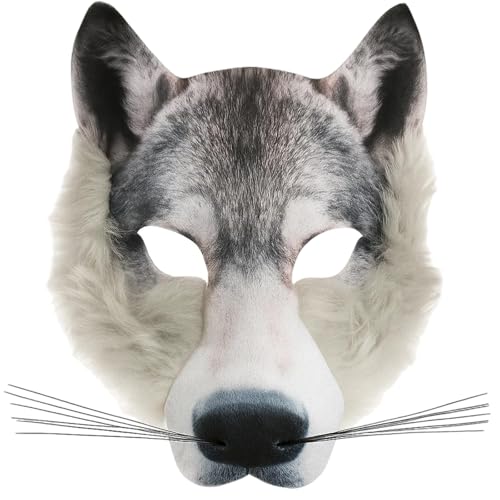 WaaRiuQ Wolf Mask Realistic Furry Mask for Role Play Halloween Costume Accessory Animal Mask for Adults 20cm x 20cm