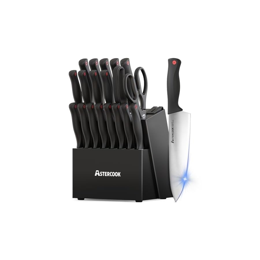Knife-Set-Astercook-21-Pieces-Knife-Sets-for-Kitchen-with-Block-Dishwasher-Safe-Kitchen-Knife-Set-with-Built-in-Sharpener-Black Knife Set, Astercook 21 Pieces Knife Sets for Kitchen with Block, Dishwasher Safe Kitchen Knife Set with Built-in Sharpener, Black