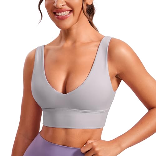Image of CRZ YOGA Butterluxe V Neck Longline Sports Bra | Light Support, Removable Pads, Yoga, Extremely Soft, U Back, Wide Straps, for Women