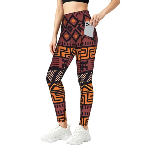Leggings con estampado tribal de tela de barro africano de alta densidad