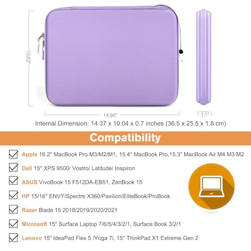 Image of MOCA EVA Hard Laptop Sleeve for 14 inch - 15 inch Laptop MacBook Air 15, HP 15s, Dell Inspiron 15, ASUS Vivobook 15 | Tailored Fit 14.5x10.2 Inch Internal Shockproof Cover Purple
