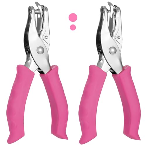 Vsvgmoq Single Hole Punch Set 2 Pcs 1/4&1/8 Inch Hole Puncher Single with Soft Grip Handle One Punch with Scrap Container 8 Sheets Capacity Fun Punch for Paper Crafts Scrapbooks Tags Tickets