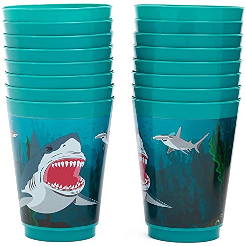 Blue Panda Shark Party Reusable Plastic Cups, 16 Pack #TOP4