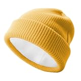 SPLASHGRIP Winter Beanie for Men Women Soft Fleece Lined Warm Knit Hat Ski Stocking Hat Thermal Thick Caps Yellow
