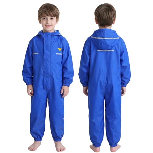 Sayyea Toddler Rain Suit Baby Rain Suits Kids Rain Suit with Hood Waterproof Coverall One Piece Rain Suits for Kids(2-12 Years)