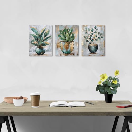 Toile murale de peintures botaniques vertes premium en triptyque - 6