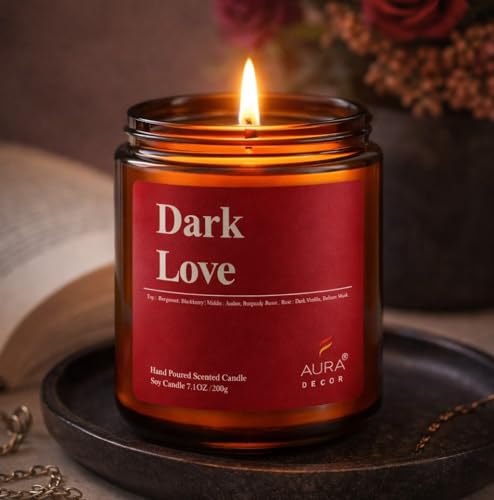 Image of AuraDecor Scented Jar Candle | Handpoured Soy Wax Candle with Long Lasting Burn Time | Premium Amber Jar Aromatherapy Candle | Ideal Gift for Home & Decor (Extra Large, Dark Love)