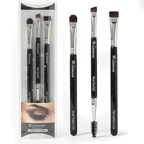 Eyebrow Brush - Duo Eye Brow Spoolie - Angled Eyeshadow Eyeliner - Precision Flat Definer - Small Shader - 3 Piece Makeup Brush Set - Cruelty Free Synthetic Bristles