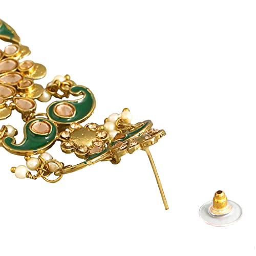 Image of Yellow Chimes Ethnic Gold Plated Meenakari Traditional Kundan Studded Floral Design Pearl Chandbali Earrings for Women and Girls
