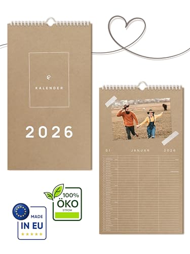 UNITURE - Calendario de manualidades 2026 con calendario fotográfico [formato largo] - Calendario DIY para pegar fotos para momentos creativos - Calendario para diseñar uno mismo (papel de estraza)