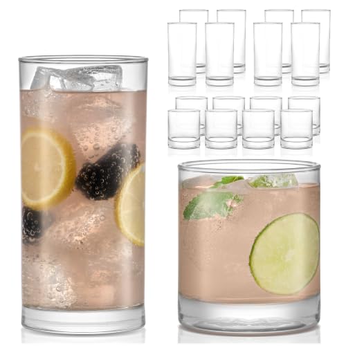 Libbey Province Tumbler and Rocks Glass Set, Elegant Drinkware Glasses Set of 16, Tall Drinking Glasses for Everyday Use or Any Special Occasion