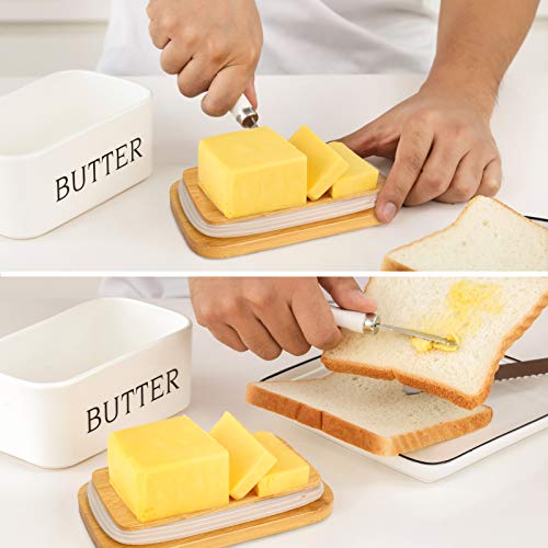 X-Chef Butter Dish With Lid, Ceramic Butter Keeper With Butter Knife, Large Butter Storage Container For Refrigerator Countertop, Hold 2 Standard Butter Sticks, 17Oz/500Ml, White #TOP4