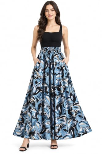 Image of Women's Printed Viscose Crepe Flared Palazzo Pants with Pockets | Elastic Waist | Full Length | Casual | Free Size