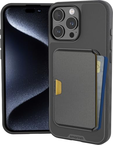 Image of Smartish iPhone 16 Pro Max Magnetic Case with MagSafe Wallet - Gripmunk - Magsafe Compatible Thin Grip Cover + Detachable Magnetic Credit Card Holder - Black Tie Affair