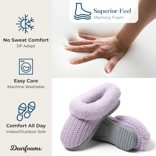 Image of Dearfoams Women's Memory Foam Cozy Soft House Slippers Gifts for Women Hannah Knit Clog House Shoes