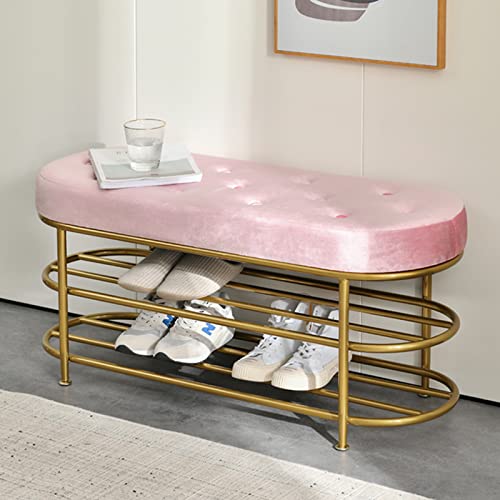 Grand meuble chaussures velours rose 80cm, tabouret à langer et banc de rangement
