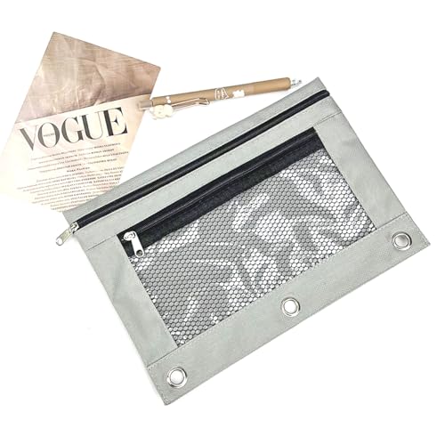 Image of Pencil Pouch for 3 Ring Binder - 3 Hole Zipper Pen Case Bag Holder Bulk Accessories Clear Window Aesthetic Organizer Pockets