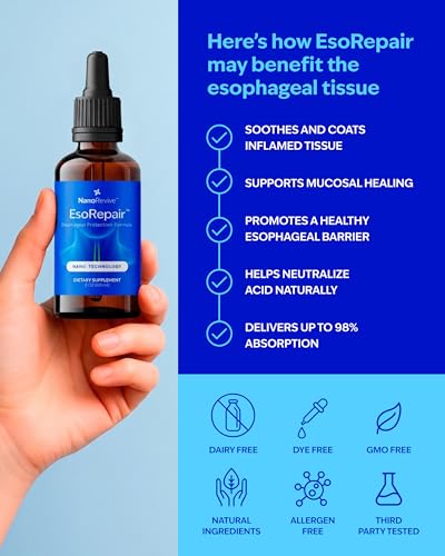 Image of EsoRepair Nano Esophageal & Stomach Health Supplements for Men & Women - Digestive Comfort - Slippery Elm Bark, Zinc L-Carnosine & Aloe Vera Extract - Non-GMO & Dairy Free